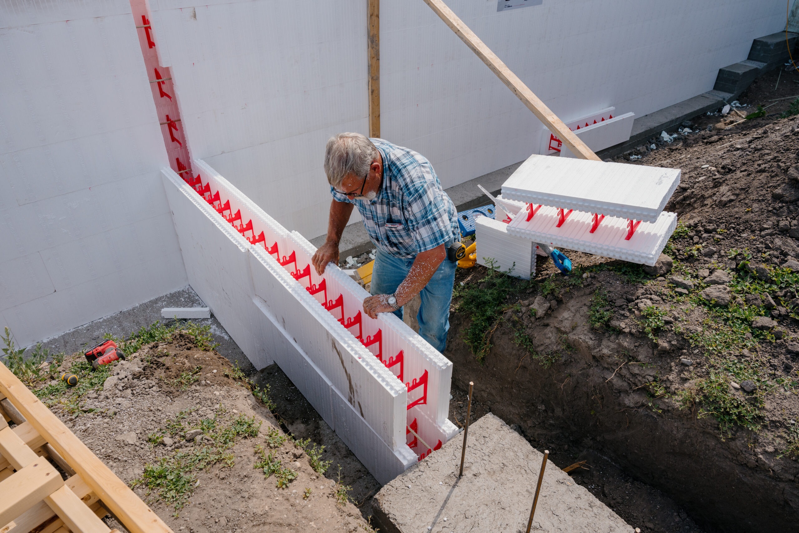 BuildBlock ICF forms being stacked for concrete pour in Spokane